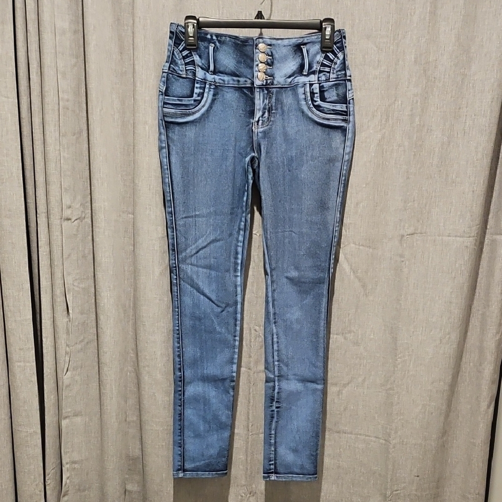 Tush Push Jeans Blue High Rise Super Stretch with Painted Wash Look